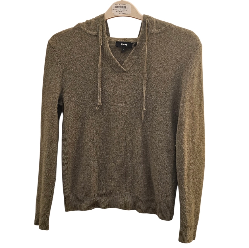 Theory Olive Green V-Neck Hoodie Sweater Size S